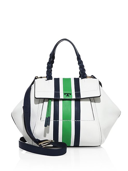 Tory Burch - Half-Moon Small Stripe Leather Satchel