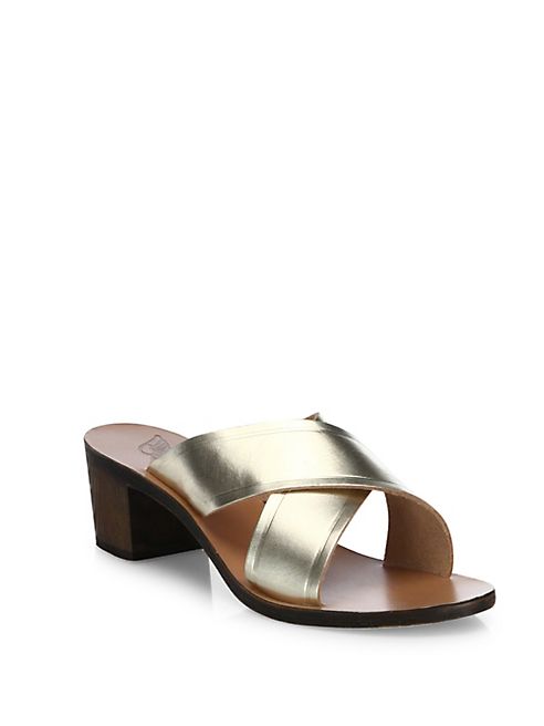 Ancient Greek Sandals - Thais Crisscross Vachetta Leather Slide Sandals