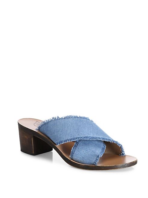 Ancient Greek Sandals - Thais Crisscross Denim Slide Sandals