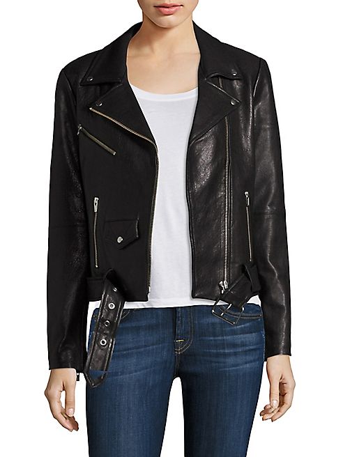 Veda - Jayne Belted Leather Moto Jacket