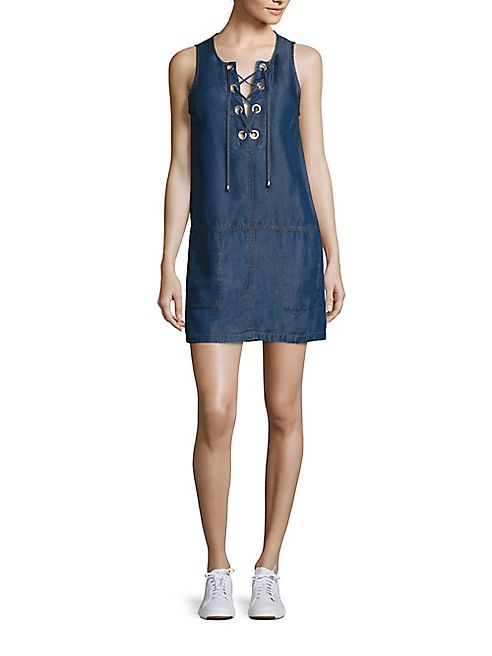 Splendid - Lace-Up Denim Shift Dress