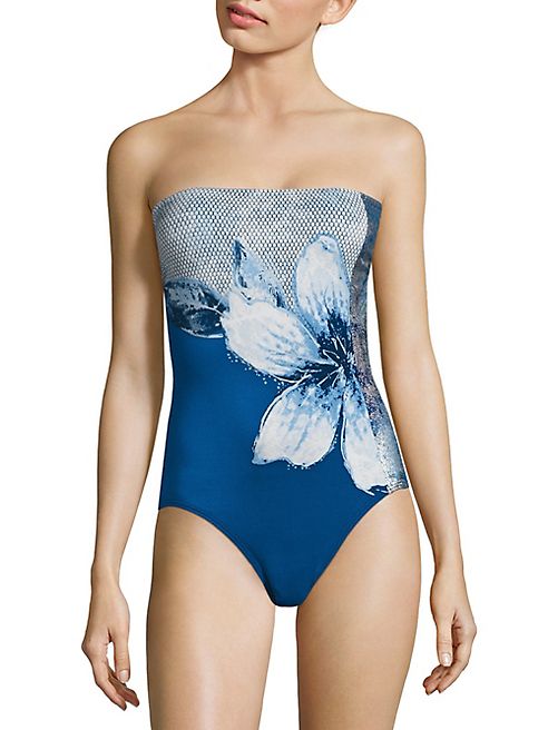 Carmen Marc Valvo - Gilded Garden Bandeau One-Piece Swimsuit