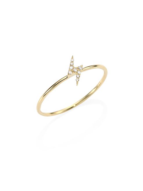 EF Collection - Mini Lightning Bolt Diamond & 14K Yellow Gold Stack Ring