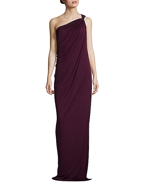 Halston Heritage - One-Shoulder Draped Jersey Gown