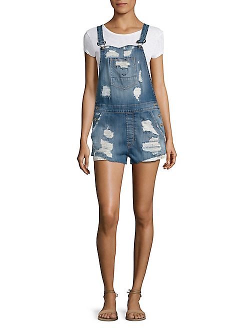 Hudson - Florence Distressed Denim Short Overalls