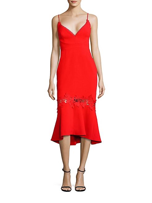 NICHOLAS - Crepe Lace Applique Midi Dress