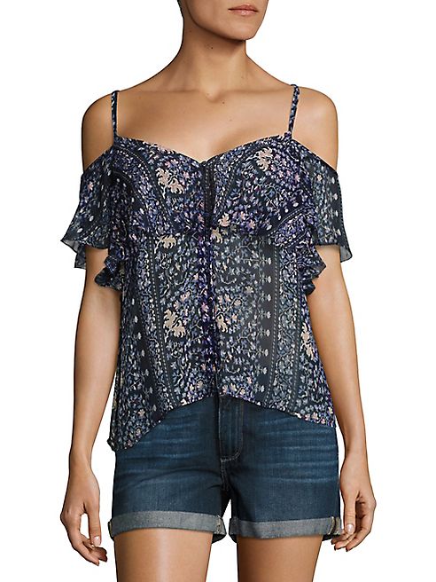 PAIGE - Henna Cold-Shoulder Floral Printed Silk Blouse