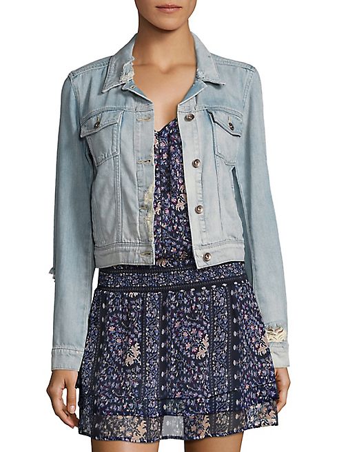 PAIGE - Vivienne Cropped Distressed Light Denim Jacket