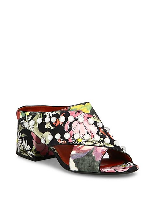 3.1 Phillip Lim - Cube Studded Floral-Print Crisscross Block Heel Mules