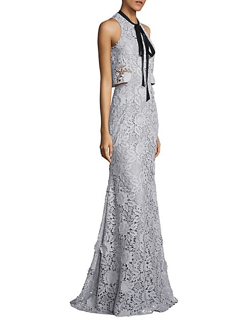 Sachin & Babi - Nina Tie-Neck Lace Gown