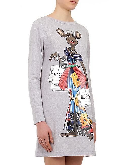 Moschino - Capsule Long Sleeve Rat-Print Cotton-Jersey Dress