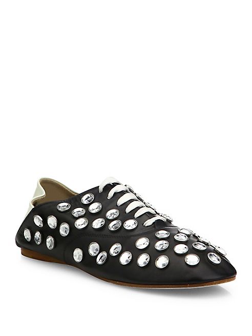 Acne Studios - Mika Crystal-Studded Leather Babouche Mules