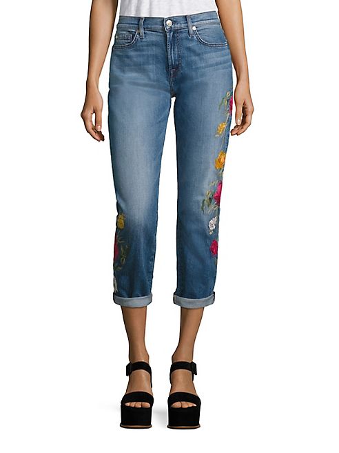 7 For All Mankind - Josefina Embroidered Cuffed Boyfriend Jeans