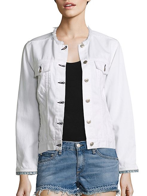 rag & bone/JEAN - Frayed Collarless Denim Jacket