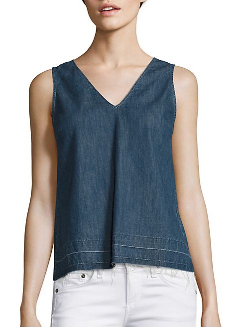 rag & bone/JEAN - Draped Cotton Chambray Tank Top