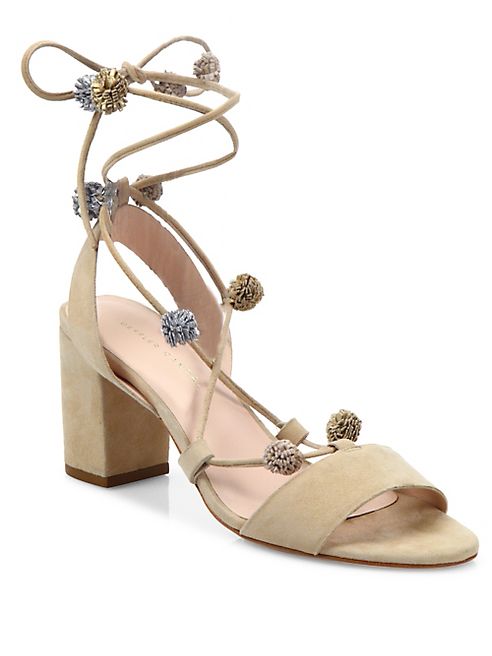 Loeffler Randall - Bea Pom-Pom Suede Block Heel Sandals