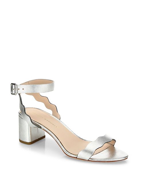 Loeffler Randall - Emi Scalloped Metallic Leather Block Heel Sandals