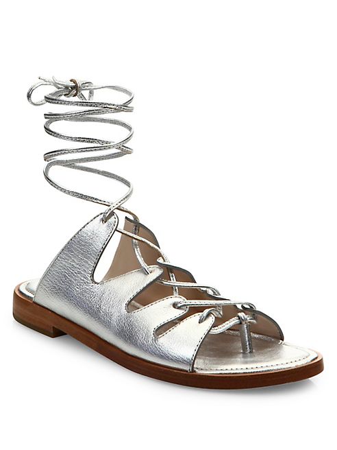 Loeffler Randall - Kira Metallic Leather Lace-Up Sandals