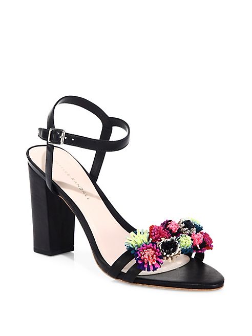 Loeffler Randall - Layla Pom-Pom Leather Block Heel Sandals