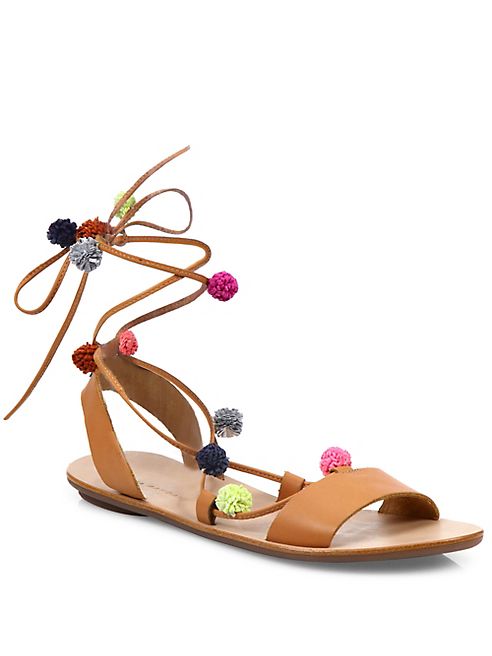 Loeffler Randall - Saskia Pom-Pom Leather Lace-Up Sandals