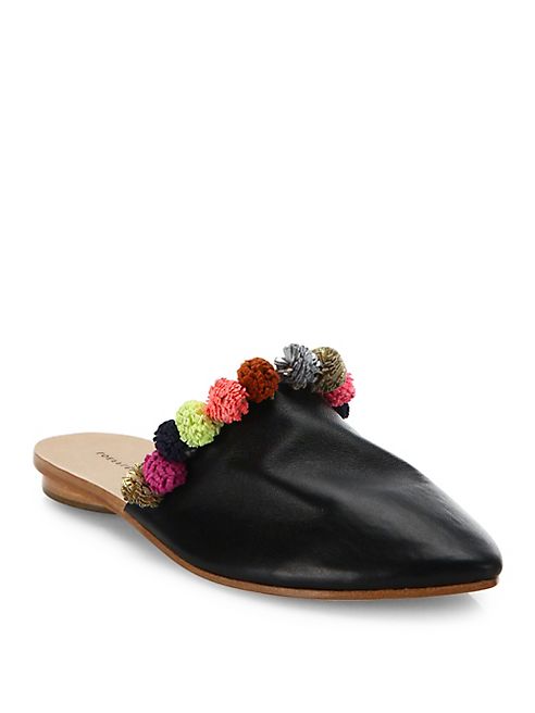 Loeffler Randall - Winnie Pom-Pom Leather Babouche Flats