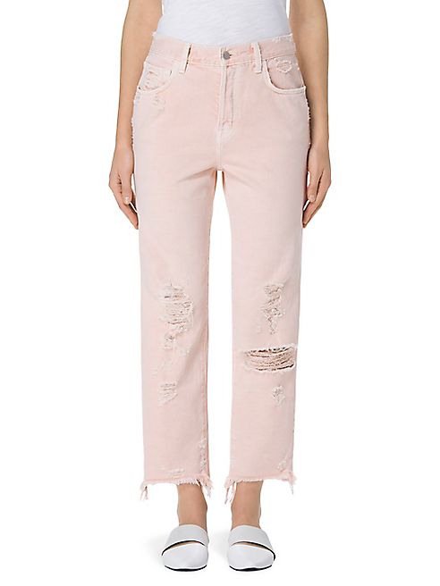 J BRAND - Ivy High-Rise Cropped Straight-Leg Jeans/Coquette