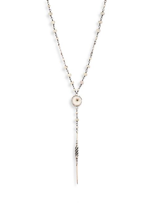 Chan Luu - Long Sterling Silver & Semi-Precious White Mix Lariat Necklace