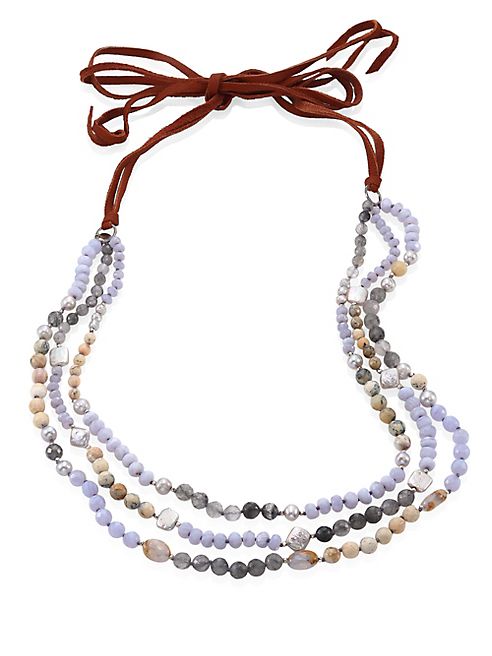 Chan Luu - 5-10MM Freshwater Pearl & Blue Lace Agate Multi-Layer Necklace