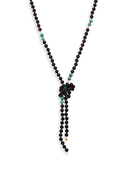 GINETTE NY - Evene 18K Rose Gold, Ebony & Turquoise Beaded Sautoir Necklace/53