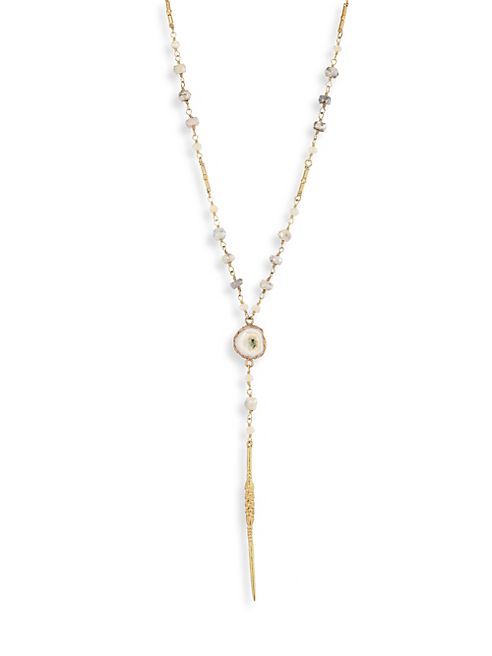 Chan Luu - Long Silverite & Solar Quartz Lariat Necklace