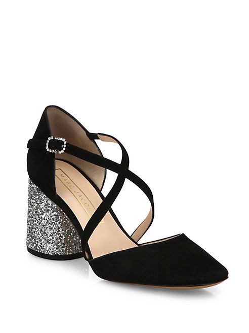 Marc Jacobs - Haven Crisscross Suede & Glitter Block Heel Pumps