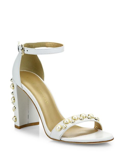 Stuart Weitzman - Morepearls Studded Leather Ankle Strap Sandals