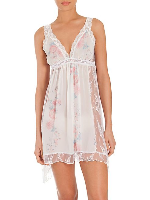 Jonquil - Petal Floral-Print Chiffon & Lace Chemise