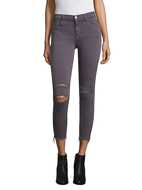 J BRAND - Alana Photoready Distressed Frayed Hem Cropped Skinny Jeans/Grey Mercy