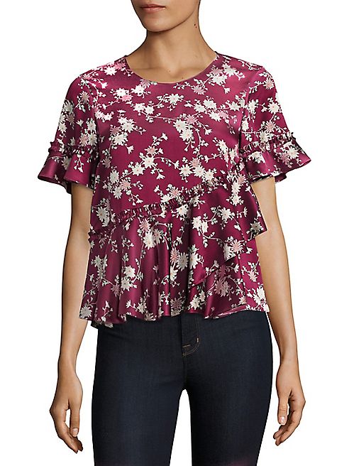 Cinq à Sept - Hydra Floral-Print Peplum Silk Top