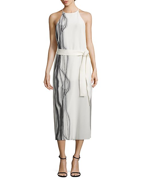 Halston Heritage - Highneck Printed Silk Slip Dress