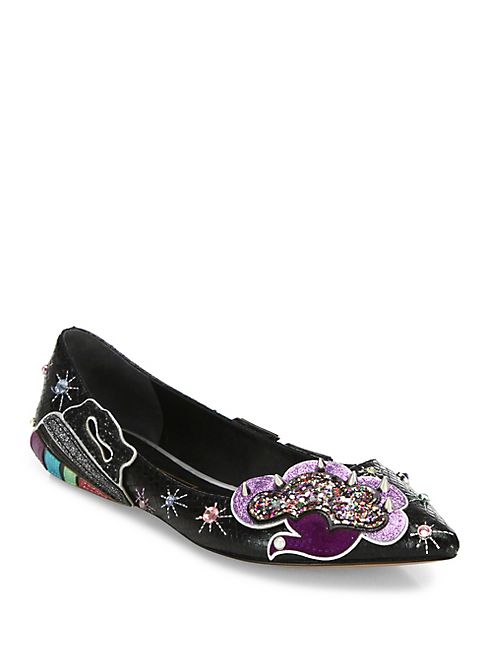 Marc Jacobs - In Flight Embellished Leather Ballerina Flats