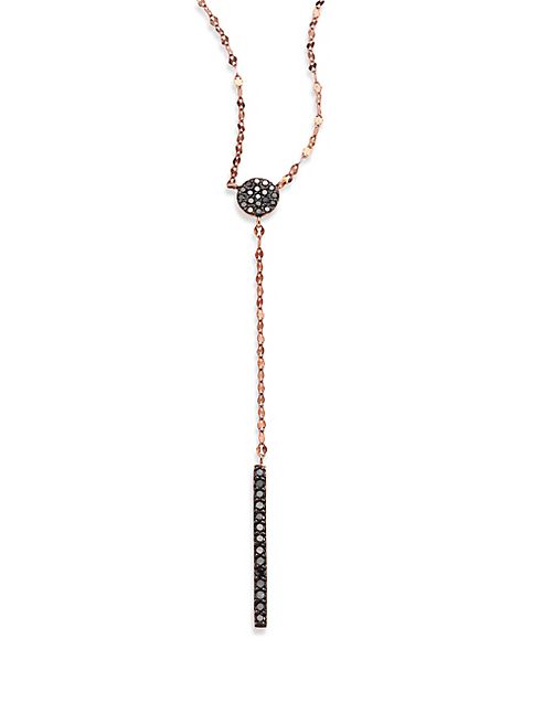 LANA JEWELRY - Reckless Vol. 2 Black Diamond & 14K Rose Gold Chime Lariat Necklace