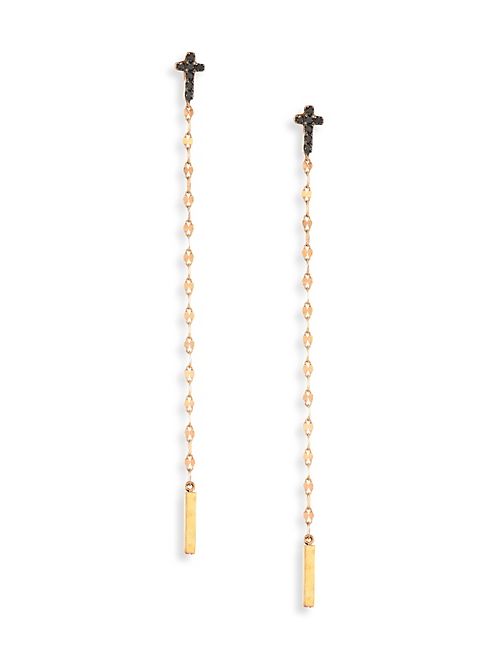 LANA JEWELRY - Reckless Vol. 2 Cross Black Diamond & 14K Rose Gold Ear Dusters