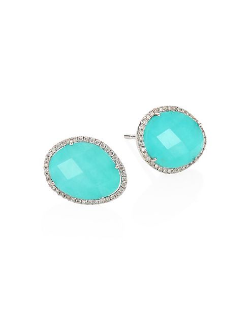 Meira T - Diamond, Turquoise Doublet & 14K White Gold Stud Earrings