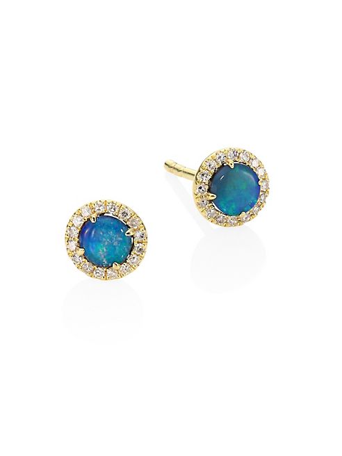 Meira T - Diamond, Opal & 14K Yellow Gold Stud Earrings