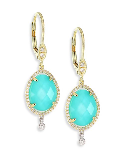 Meira T - Diamond, Turquoise Doublet & 14K Yellow Gold Drop Earrings