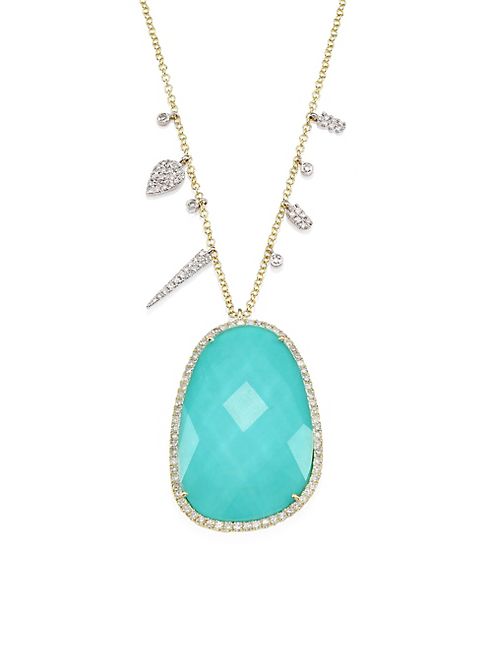 Meira T - Diamond, Turquoise Doublet & 14K Yellow Gold Pendant Necklace