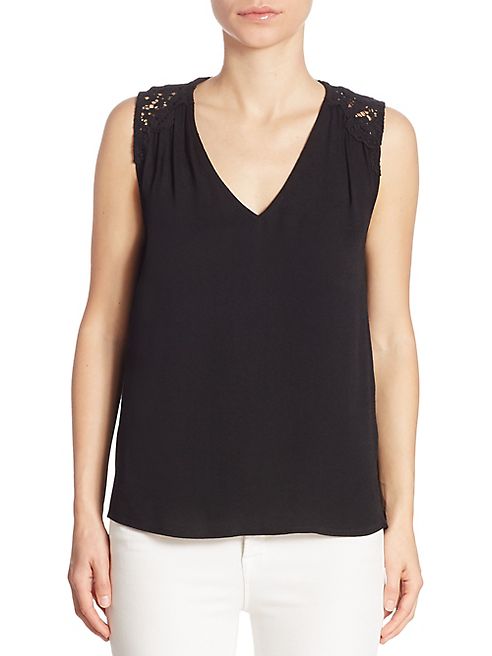 Joie - Pearl Crepe & Lace Tank Top