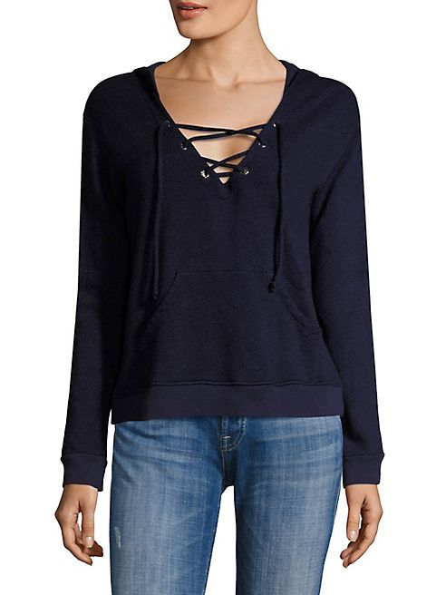 SUNDRY - Lace-Up Hooded Sweater