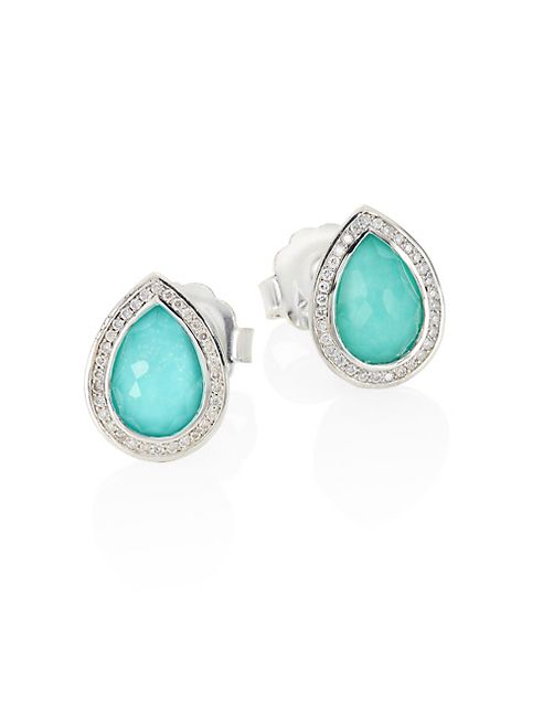 IPPOLITA - 925 Lollipop Diamond, Turquoise & Clear Quartz Pear Stud Earrings