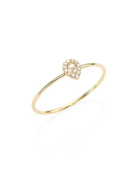 EF Collection - Mini Teardrop Diamond, White Topaz & 14K Yellow Gold Ring