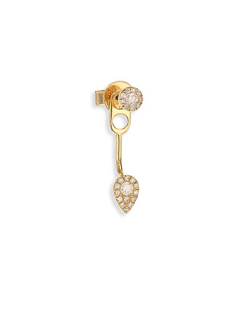 EF Collection - Teadrop Diamond, White Topaz & 14K Yellow Gold Single Stud & Ear Jacket Set