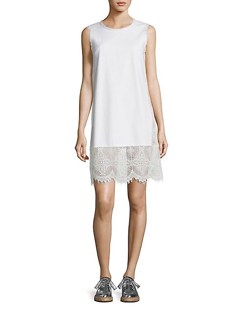 McQ Alexander McQueen - Denim & Lace Shift Dress