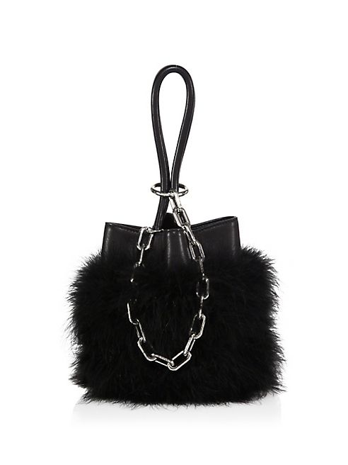 Alexander Wang - Roxy Mini Feather-Trimmed Leather Bucket Bag